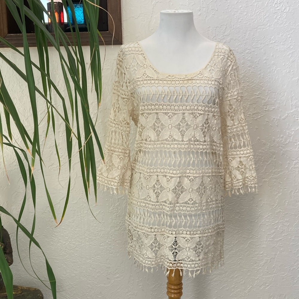 Cream Lace Tunic Dress Swim Coverup